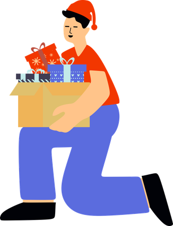 Hombre envolviendo regalos de Navidad  Ilustración