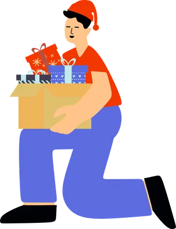 Hombre envolviendo regalos de Navidad  Ilustración