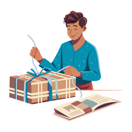 Hombre envolviendo regalos  Ilustración