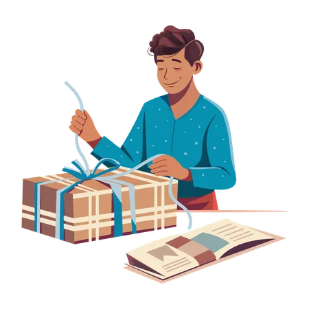 Hombre envolviendo regalos  Ilustración