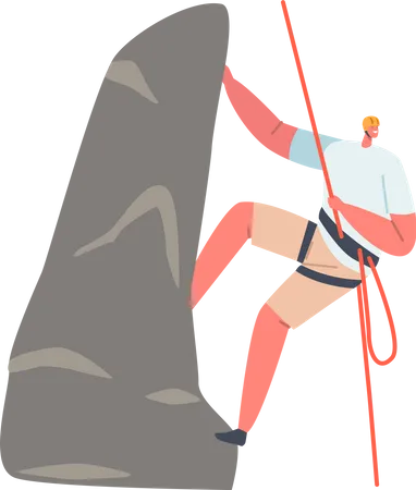 Hombre haciendo escalada en roca  Ilustración