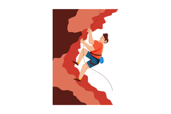 Hombre haciendo escalada en roca  Ilustración