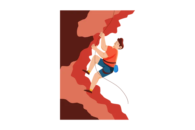 Hombre haciendo escalada en roca  Ilustración