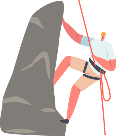 Hombre haciendo escalada en roca  Ilustración