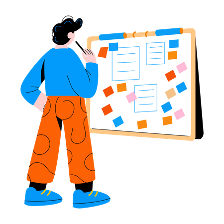 Hombre haciendo estrategia de planificación de contenido  Ilustración