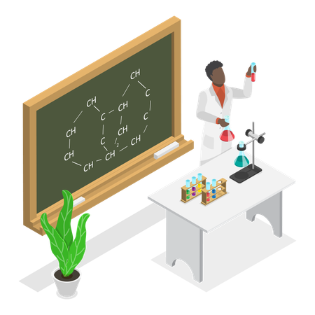 Hombre haciendo un experimento de química  Ilustración