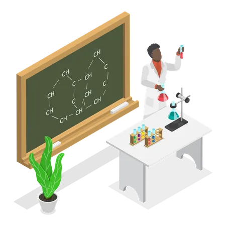 Hombre haciendo un experimento de química  Ilustración