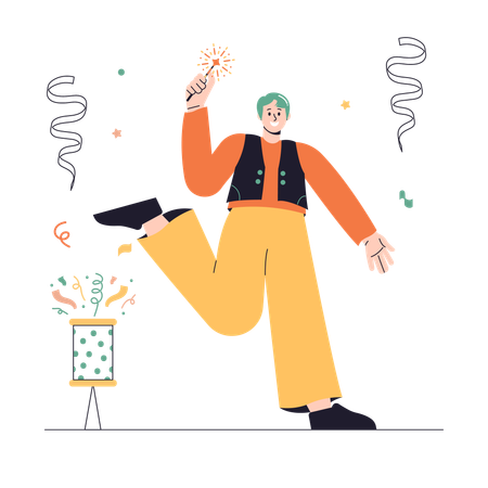 Hombre haciendo fiesta de año nuevo  Ilustración