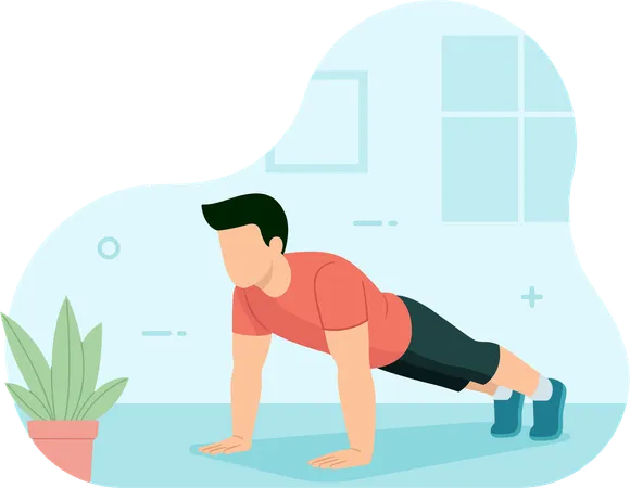 Hombre haciendo flexiones en el gimnasio  Illustration