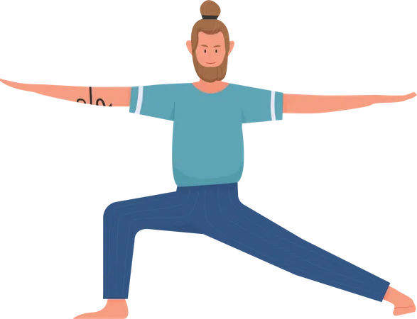 Hombre haciendo pose de yoga guerrero  Ilustración