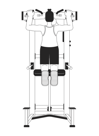 Hombre tirando de la máquina pullup  Ilustración