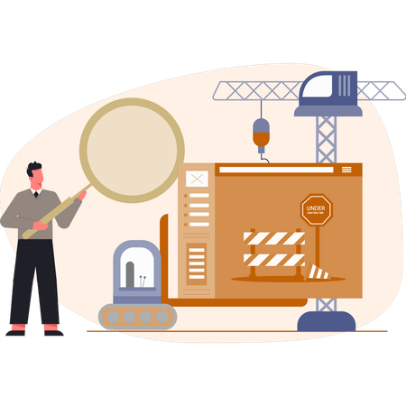 Hombre investigando sobre obras de construcción  Ilustración