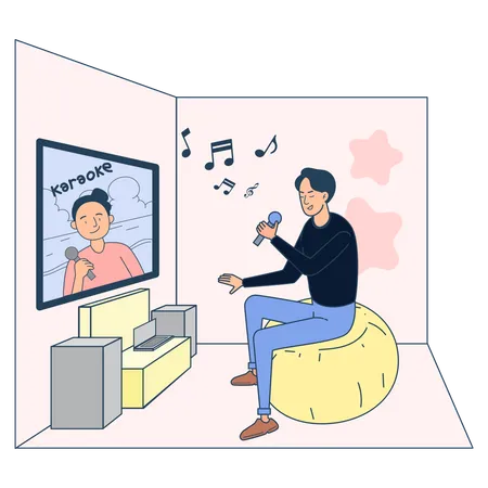 Hombre haciendo karaoke  Ilustración