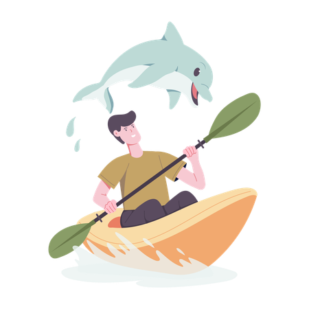 Hombre haciendo kayak  Ilustración