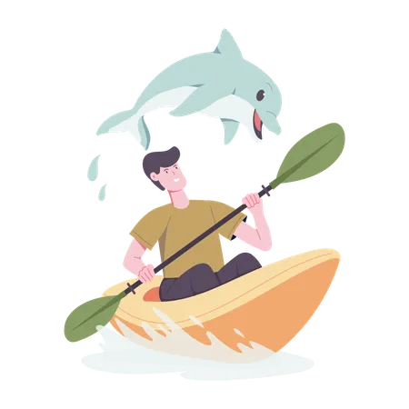 Hombre haciendo kayak  Ilustración