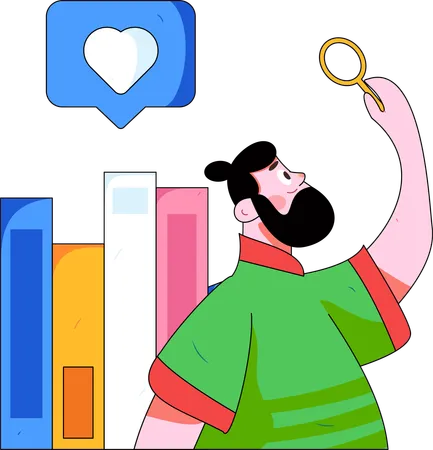 Hombre haciendo investigación de libros  Ilustración