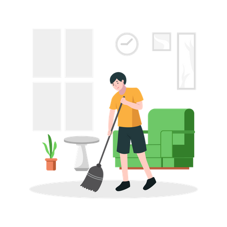 Hombre haciendo limpieza de piso  Ilustración