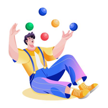 Hombre jugando con pelotas de malabarismo  Ilustración