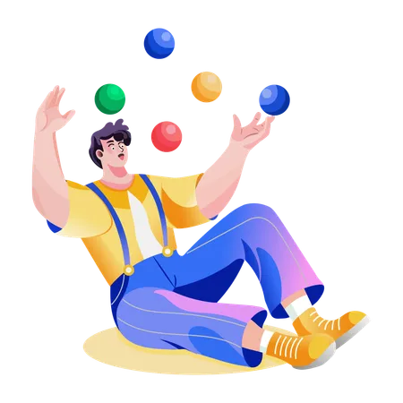 Hombre jugando con pelotas de malabarismo  Ilustración