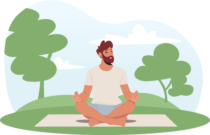 Hombre haciendo meditación en el parque  Ilustración