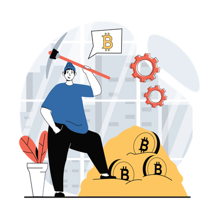 Hombre haciendo minería Bitcoin  Illustration