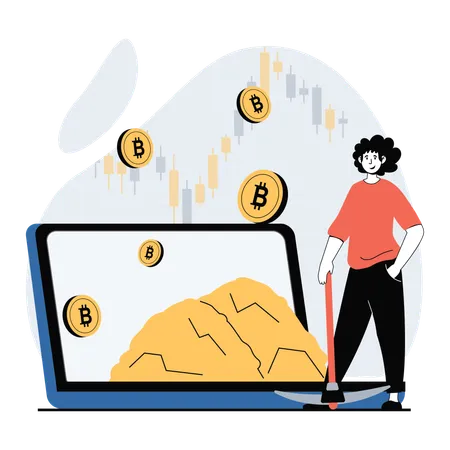 Hombre haciendo minería Bitcoin  Illustration