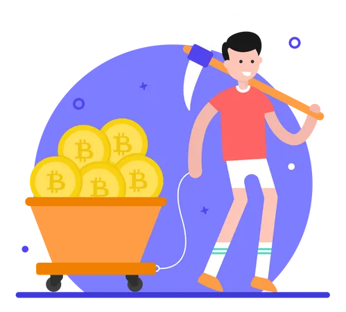 Hombre haciendo minería Bitcoin  Ilustración