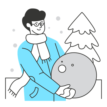 Hombre haciendo muñeco de nieve  Ilustración