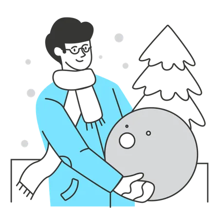 Hombre haciendo muñeco de nieve  Ilustración