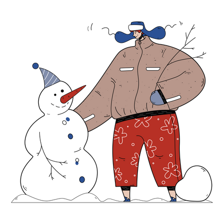 Hombre haciendo muñeco de nieve  Ilustración