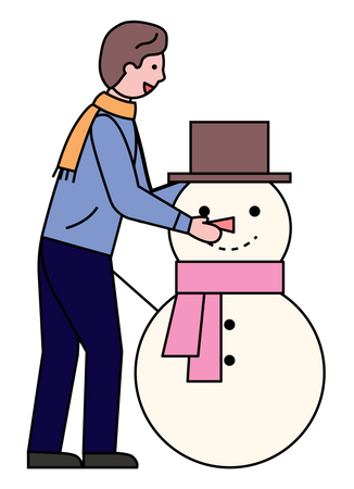 Hombre haciendo muñeco de nieve  Ilustración