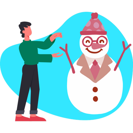 Hombre haciendo muñeco de nieve de invierno  Ilustración