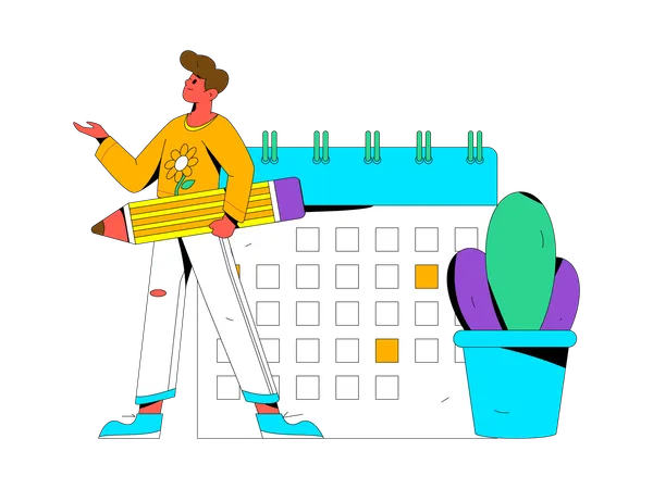 Hombre haciendo horario de negocios  Ilustración