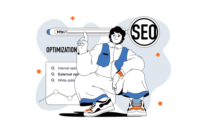 Hombre haciendo optimización seo  Ilustración
