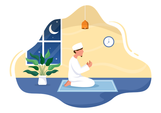 Hombre haciendo la oración del Ramadán  Ilustración