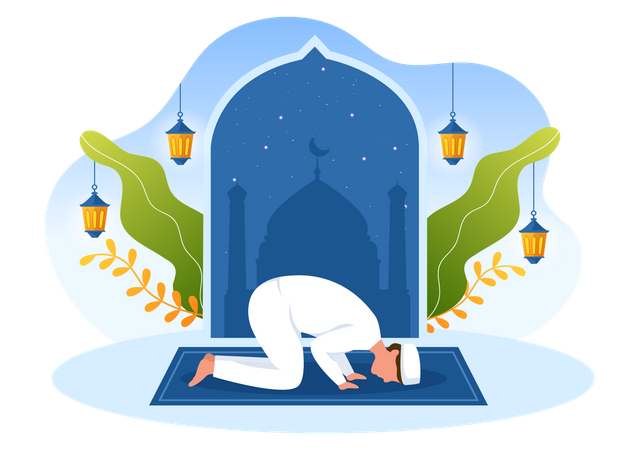 Hombre haciendo la oración del Eid  Ilustración
