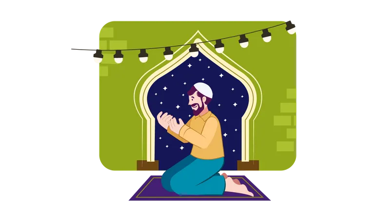 Hombre haciendo la oración del Eid  Ilustración