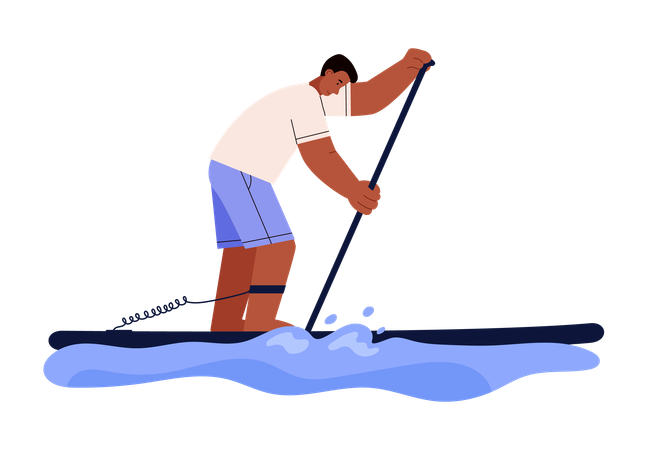 Hombre haciendo paddle surf en el océano  Ilustración