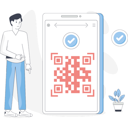 Hombre haciendo pago con código QR  Ilustración
