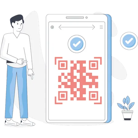 Hombre haciendo pago con código QR  Ilustración