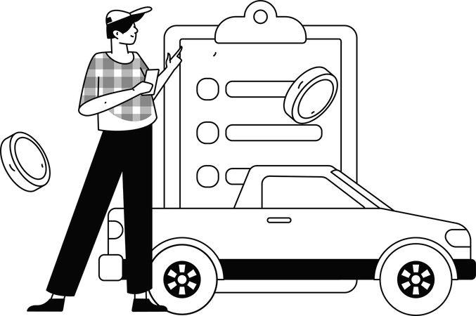 Hombre haciendo el pago del seguro del coche  Ilustración