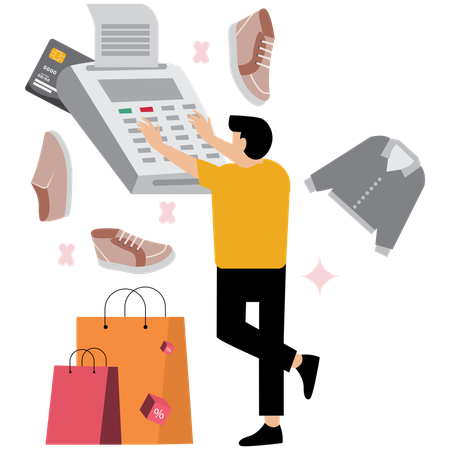 Hombre haciendo el pago de una pinta de venta  Ilustración
