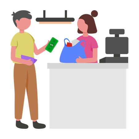 Hombre haciendo pago en efectivo en el mostrador  Illustration