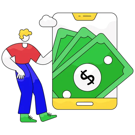 Hombre haciendo pago móvil  Ilustración