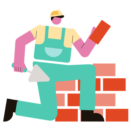 Hombre haciendo pared de ladrillos  Ilustración