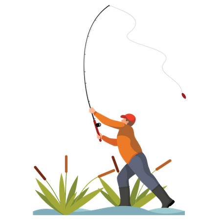 Hombre haciendo pesca  Ilustración