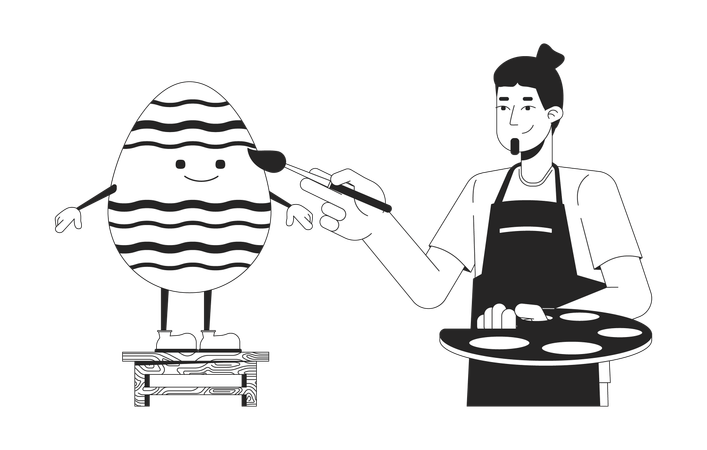 Hombre haciendo pintura de huevos de Pascua  Ilustración