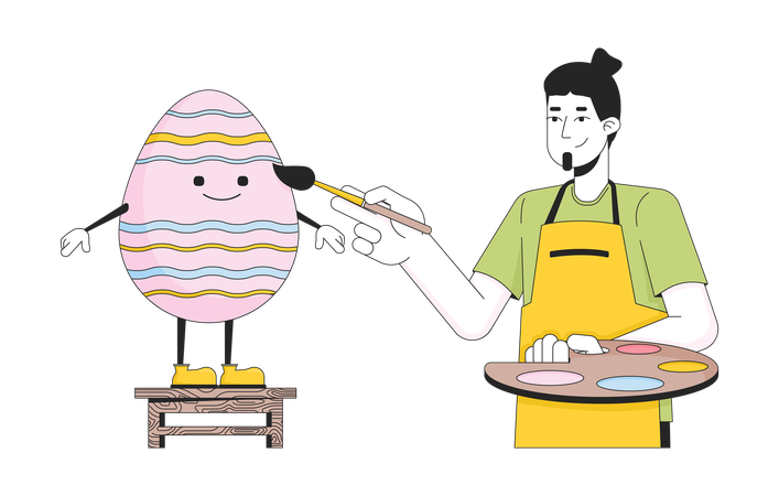 Hombre haciendo pintura de huevos de Pascua  Ilustración