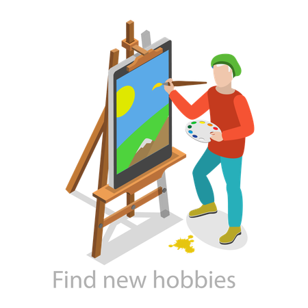 Hombre haciendo pintura digital  Ilustración