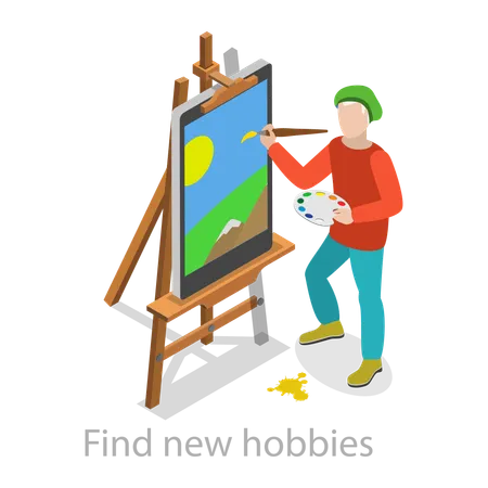 Hombre haciendo pintura digital  Ilustración